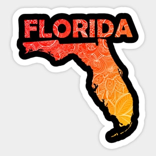 Colorful mandala art map of Florida with text in red and orange Sticker